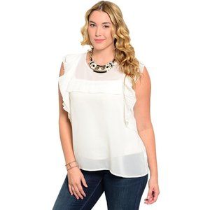 C.O.C. Ladies Sheer Tunic Top Pleated Ruffles White Plus Size 2XL  NWT
